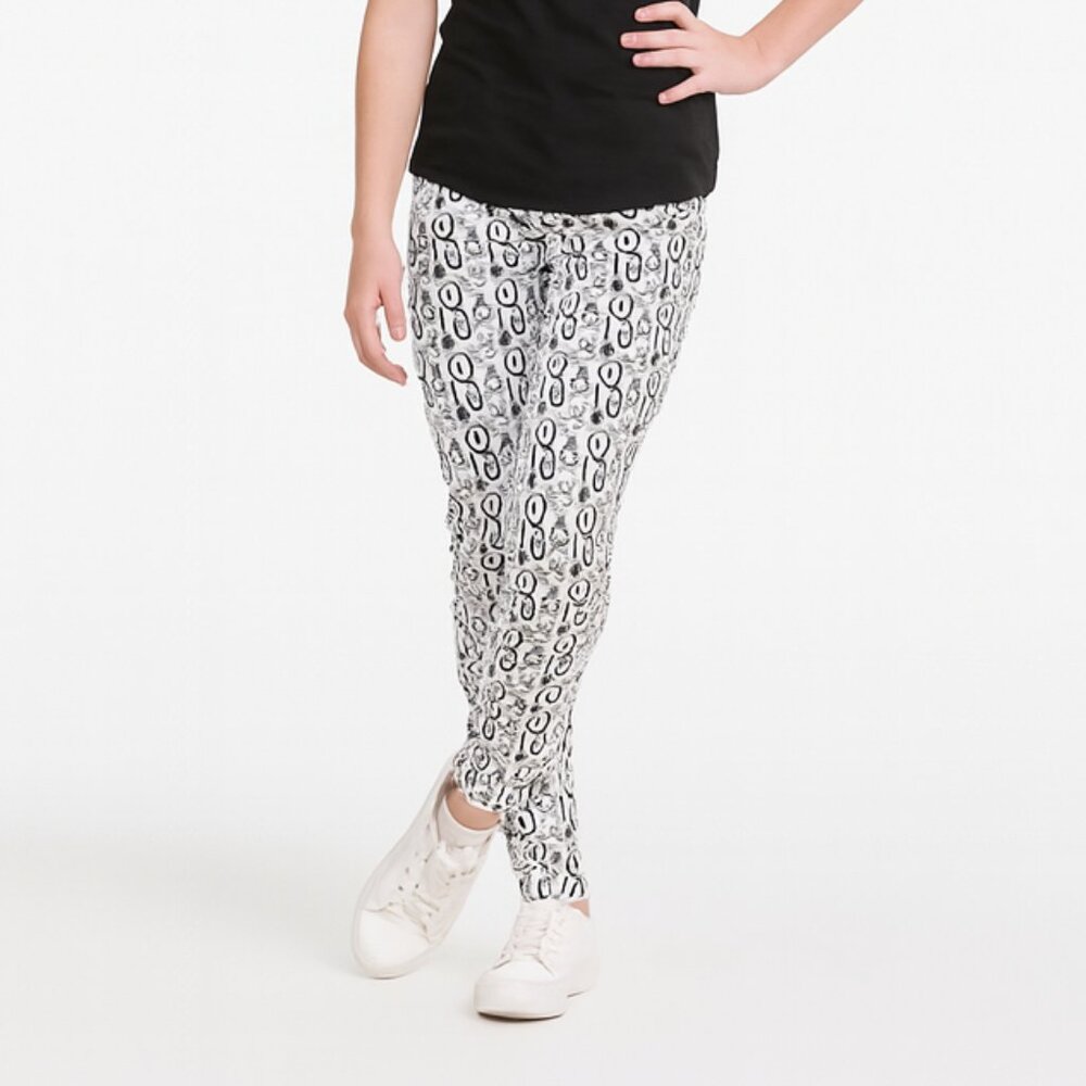 Denim & Co Girls Leggings Black White Pattern Size XL 12/14 – Stretch + Pull‑On